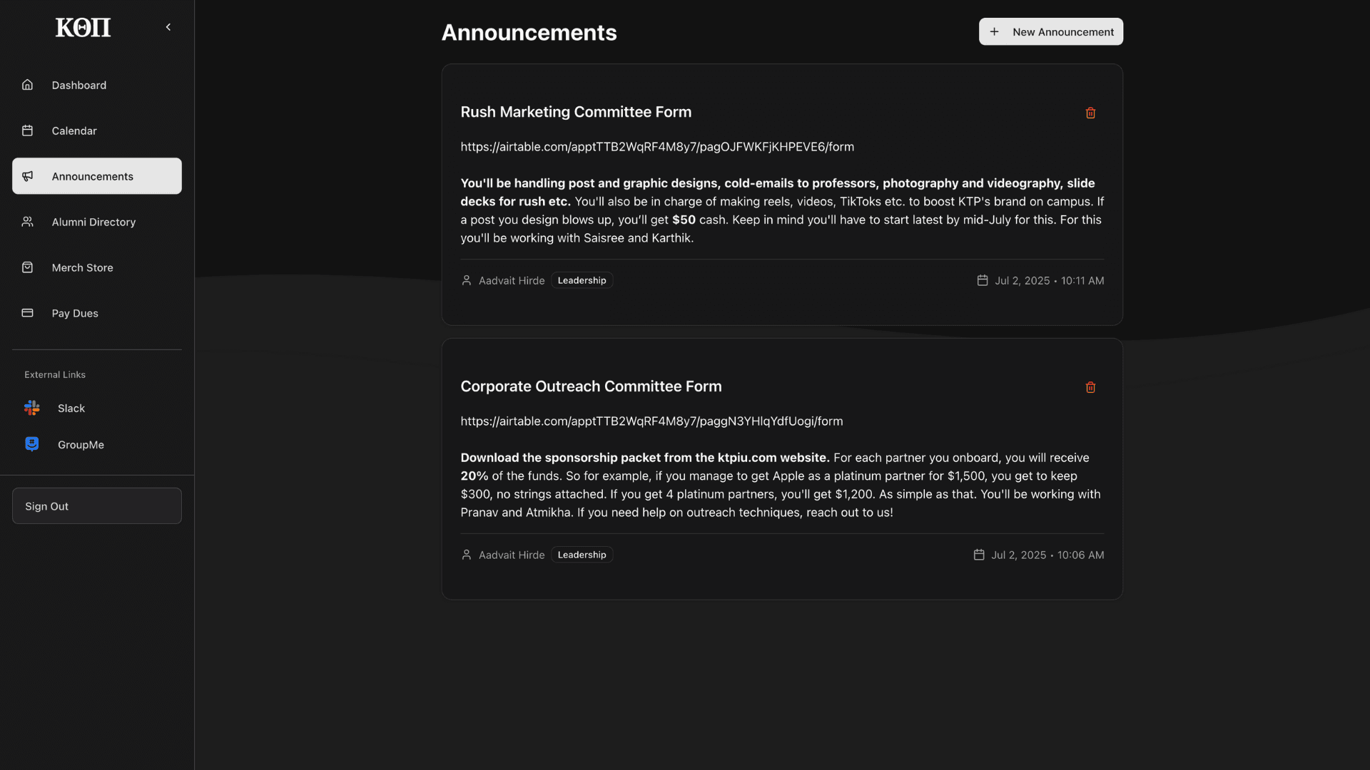 Announcements