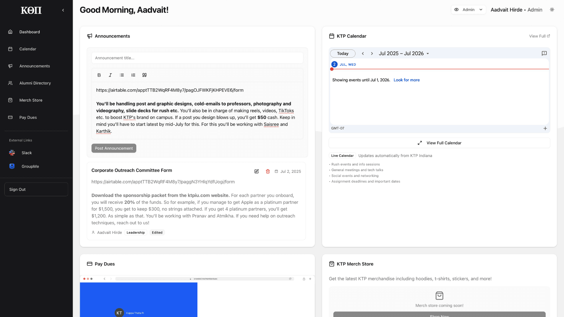 KTP Portal Dashboard